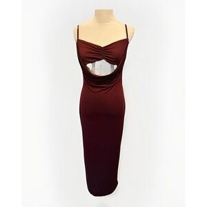Midi‎ Cut Out Dress Wine Wedding Guest Size Large